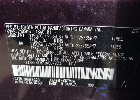 2018 Toyota Rav4 Xle from USA, damaged, VIN 2T3RFREV7JW807823